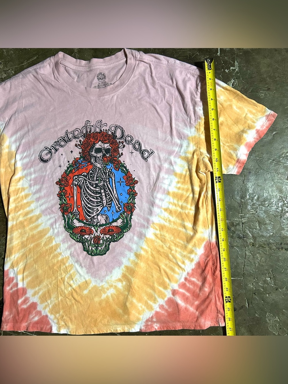 XL Pink and yellow floral tie-dye Grateful Dead tee - Picture 5 of 6